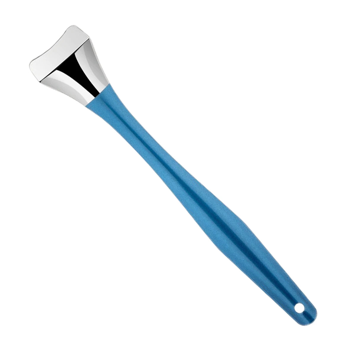 Blue stainless blackhead removal tool with curved scoop blade and grip handle