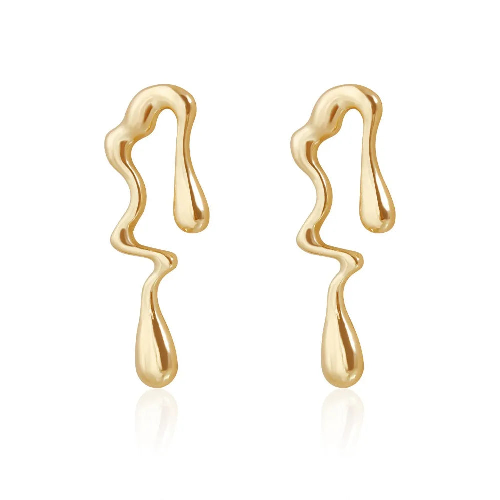 Gold-tone lava-drop stud earrings with elongated sculpted teardrop shape