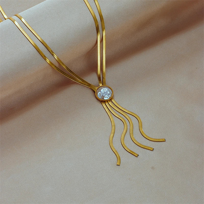 2-Layer Pearl Tassel Clavicle Necklace — 316L Stainless Steel