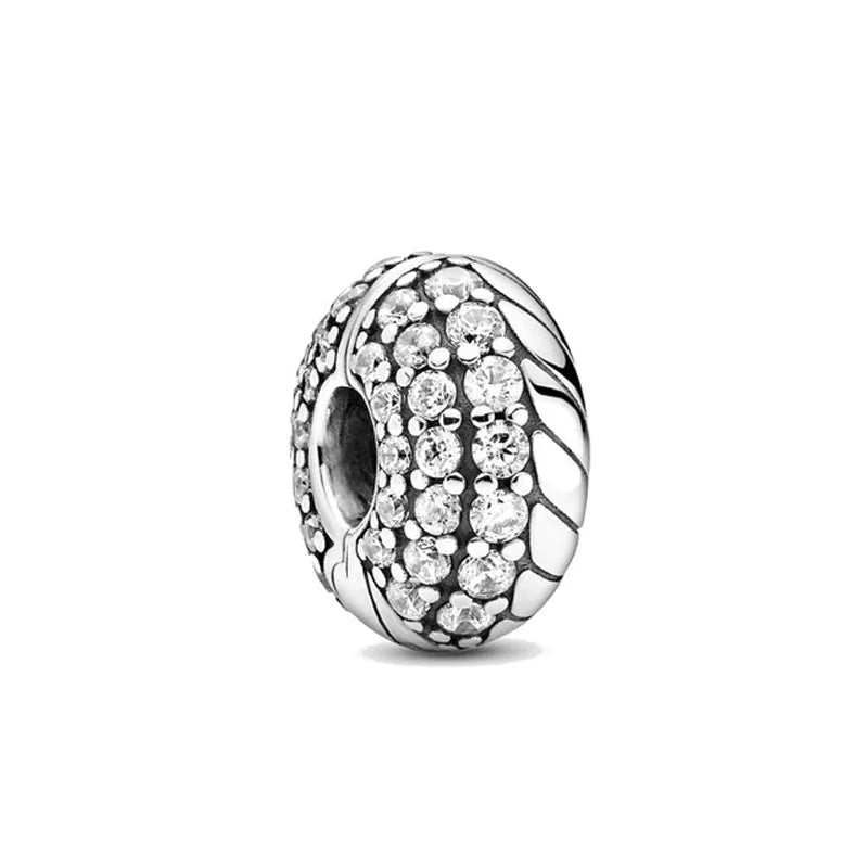 Silver-tone elephant charm bead with glittering stone mosaic and side decorative accents