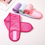 Face wash headbands, bright pink with rolls in purple, mint