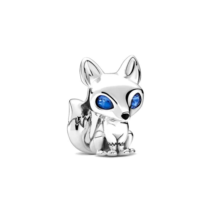 925 sterling silver cat charm bead with blue enamel eyes and paw detail