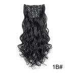 Full head clip-in hair extension, long wavy black hair with snap clips