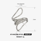 Geometric open stacking ring in silver-tone, polished open oval loops