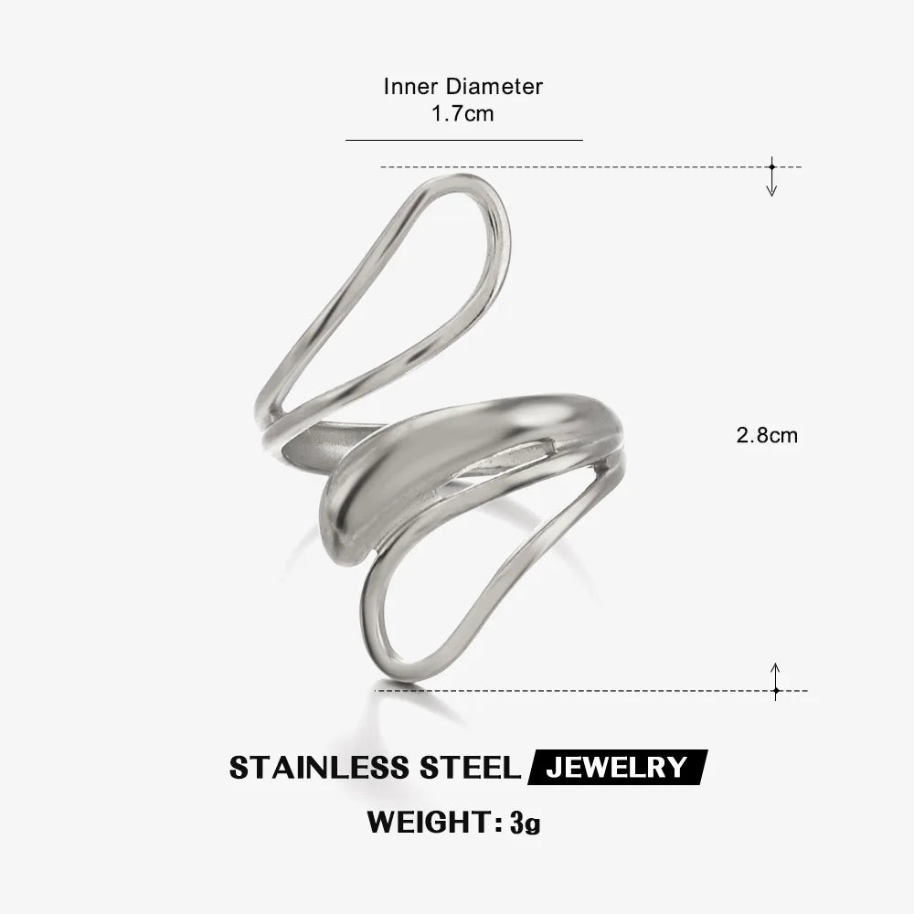 Geometric open stacking ring in silver-tone, polished open oval loops