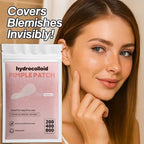 Hydrocolloid pimple patch set pouch with pink label and 200/400/800 patch icon