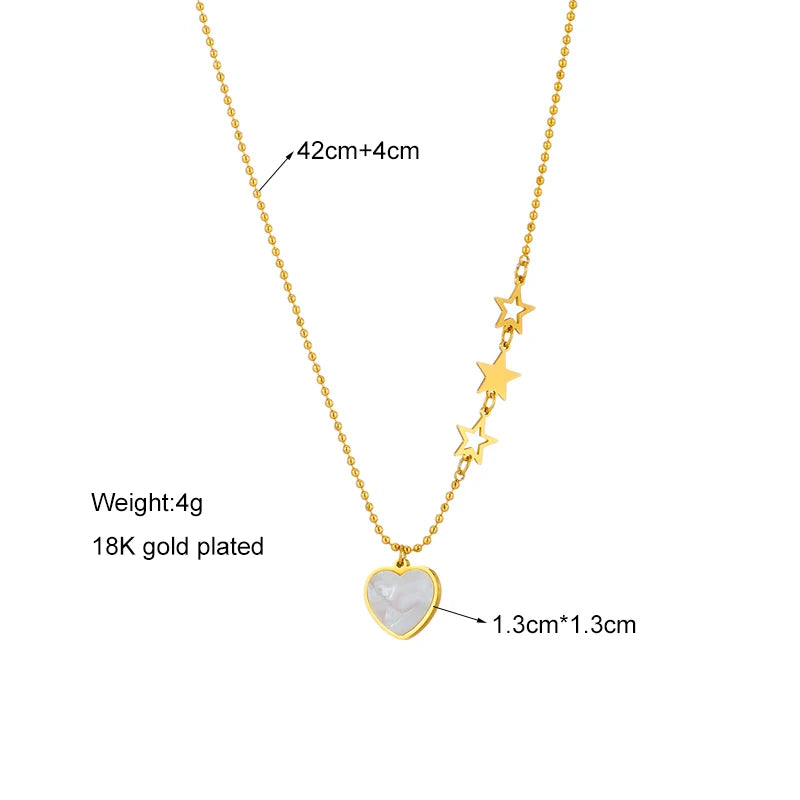 Gold-tone heart and star pendant necklace, 42+4cm, 4g, 18K gold plated, 1.3cm heart
