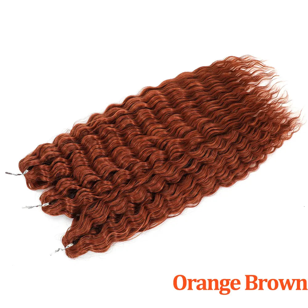 Synthetic curl crochet hair extension, chestnut-orange ombre, water-wave curls