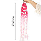 Bubble braid ponytail extension with bright pink to light blue ombre, elastic loop.