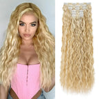 Platinum blonde wavy clip-in hair extension weft with metal clips, long length