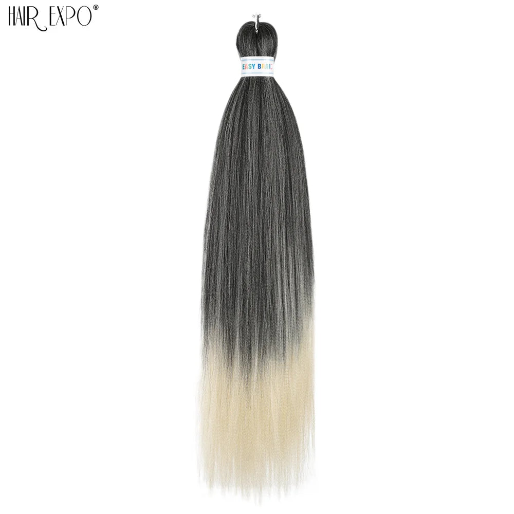 Synthetic braiding hair extension bundle, dark gray to cream ombre, looped top.