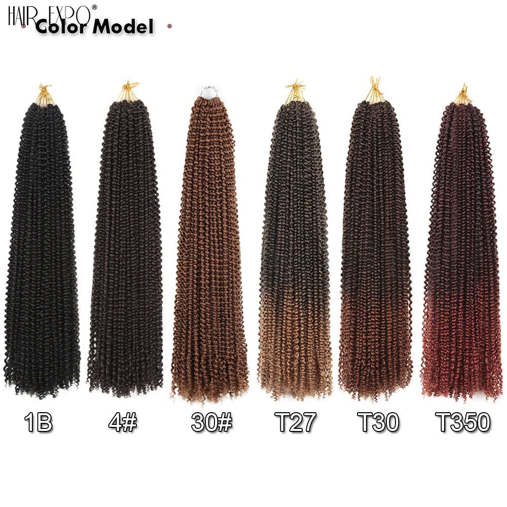 Synthetic crochet hair extensions color swatches, dark and ombre brown shades