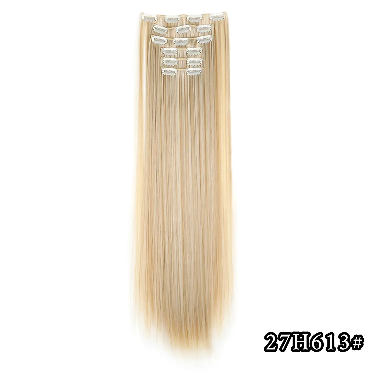 Straight synthetic hair extension, light blonde with light clip-in combs