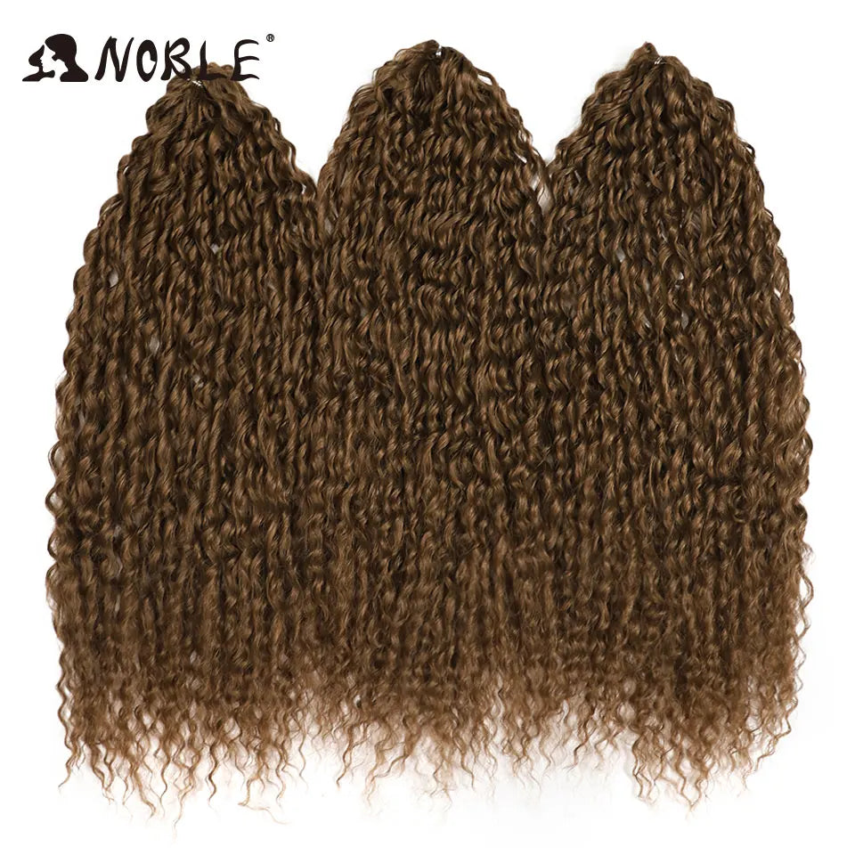 Synthetic crochet braids with water-wave curls, deep brown to lighter brown ombre
