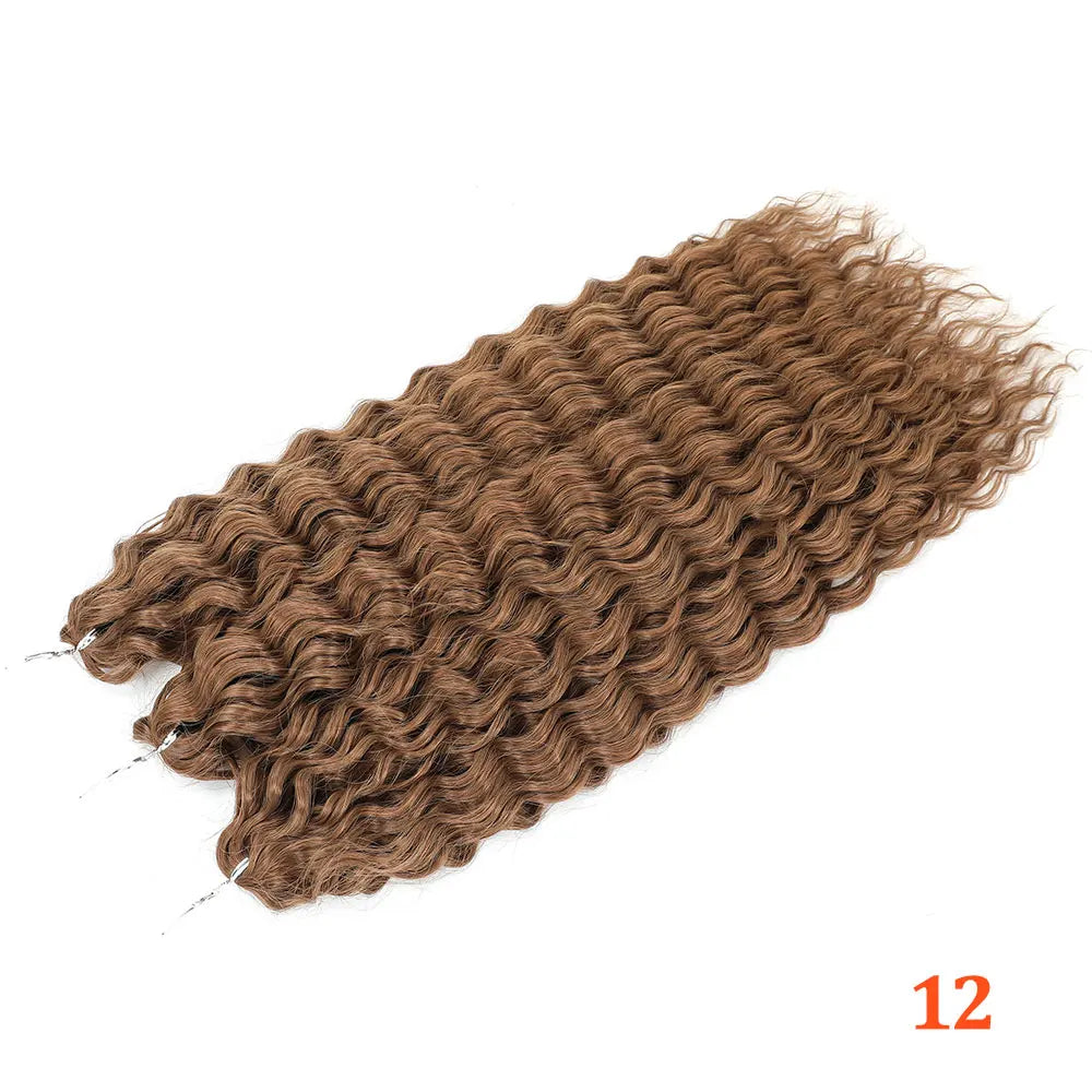 Synthetic curl crochet hair extension, dark brown ombre, water-wave curls