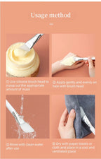 Face mask brush with white silicone head and chrome ferrule, white handle
