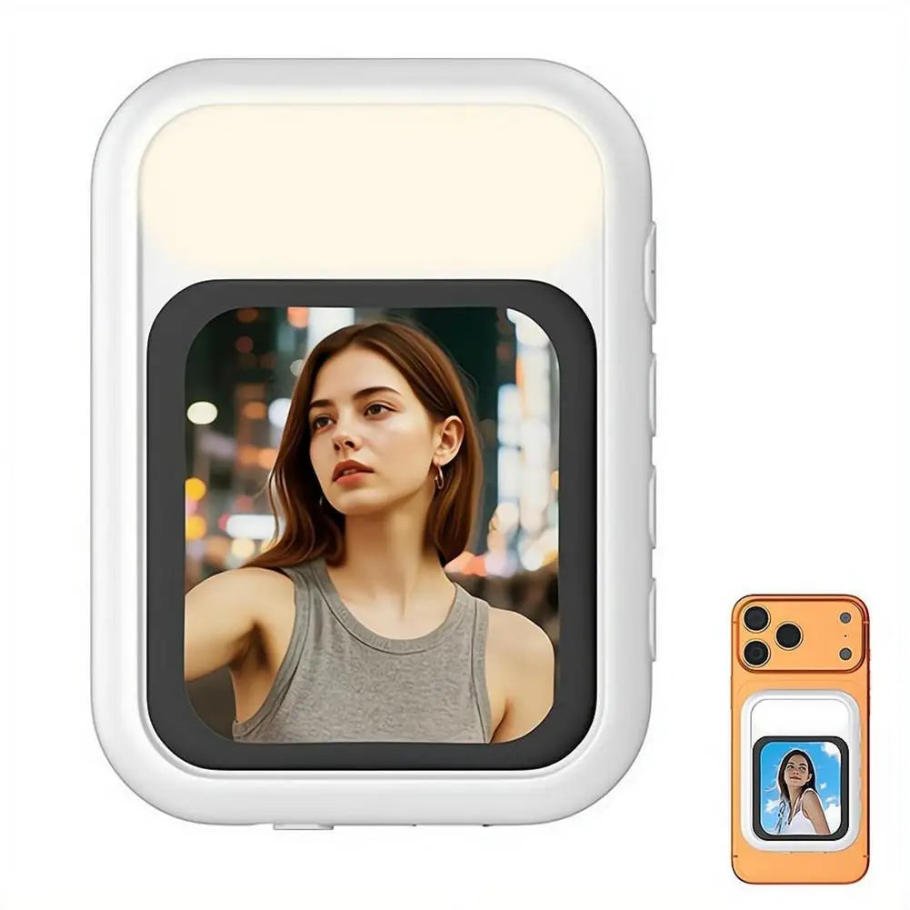 2.01" HD Selfie Monitor with Dual LED Fill Light Magnetic Attachment  Rear-Camera Selfie Assistant 48MP Clarity ﻿