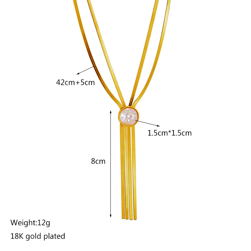 2-Layer Pearl Tassel Clavicle Necklace — 316L Stainless Steel