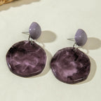 Purple marbled round drop earrings with lavender teardrop studs and metal-tone hooks
