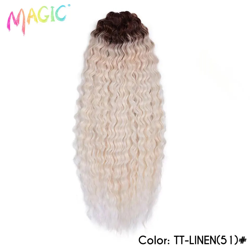 Synthetic water-wave crochet braids in light linen-blonde with loose waves