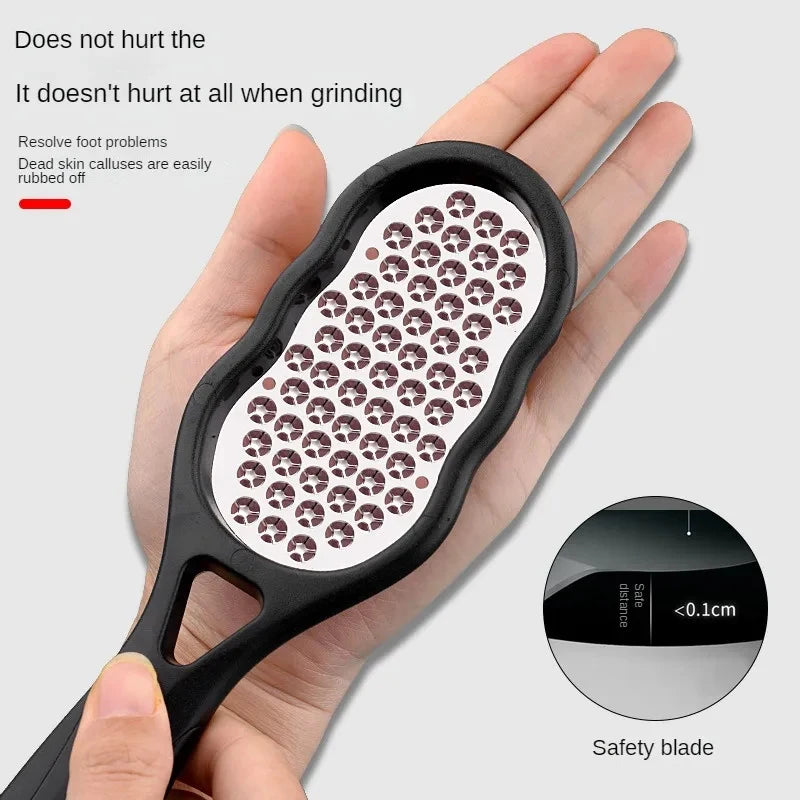 Double-sided foot file, black handle with textured perforated stainless-steel blade