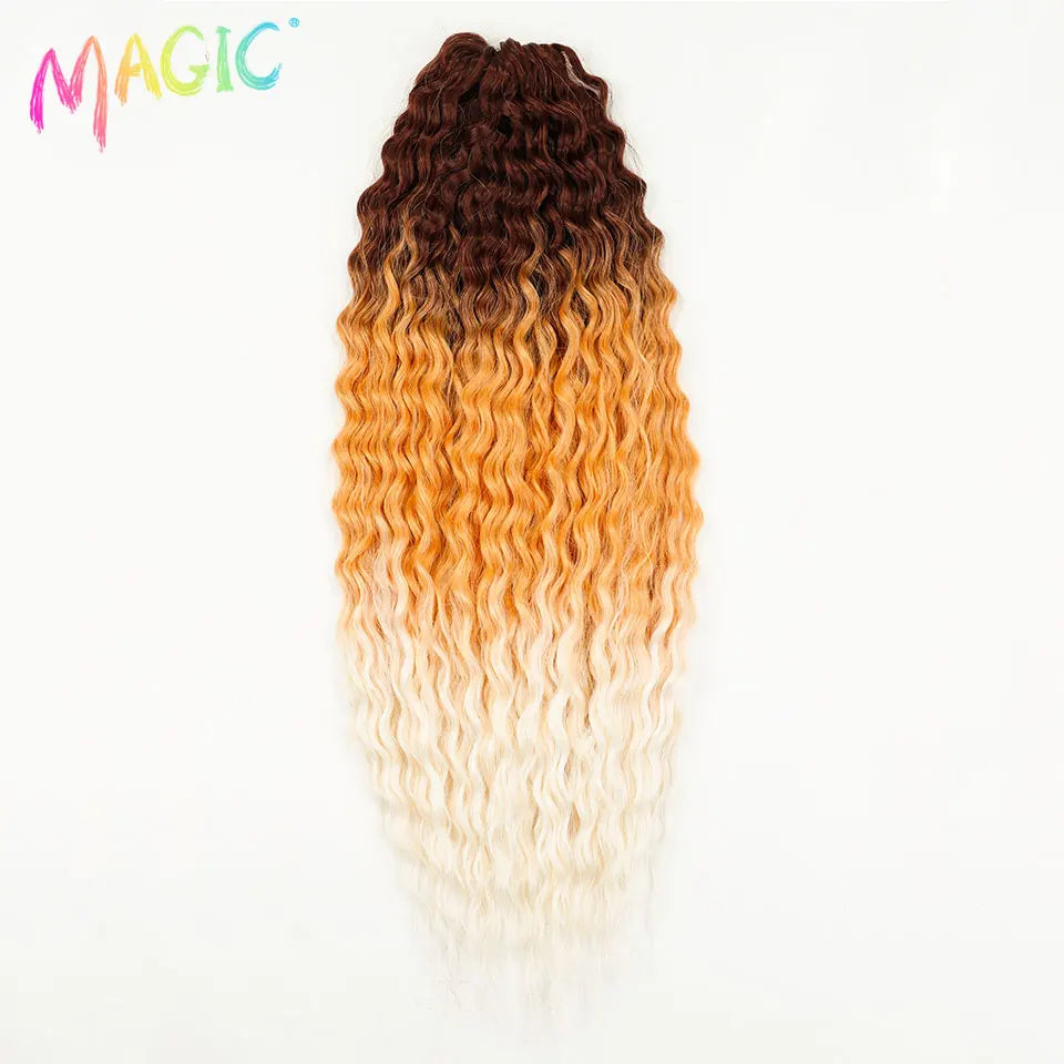 Synthetic crochet braids hairpiece, wavy ombre from dark brown to honey blonde
