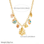Gold-tone pendant necklace with multiple enamel shell charms and octopus center charm.