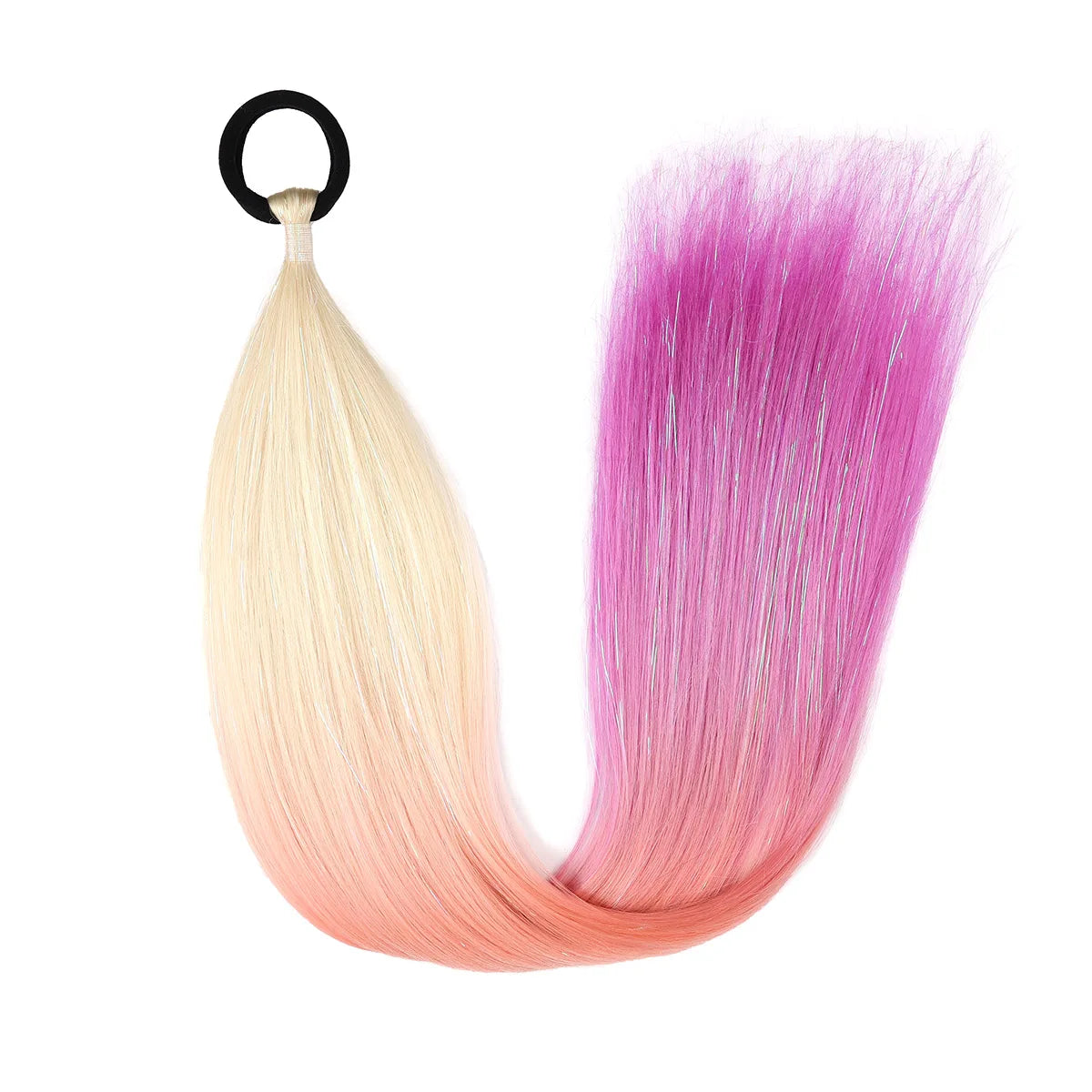 Ombre braid ponytail hair tinsel, synthetic; cream to pink gradient with top loop