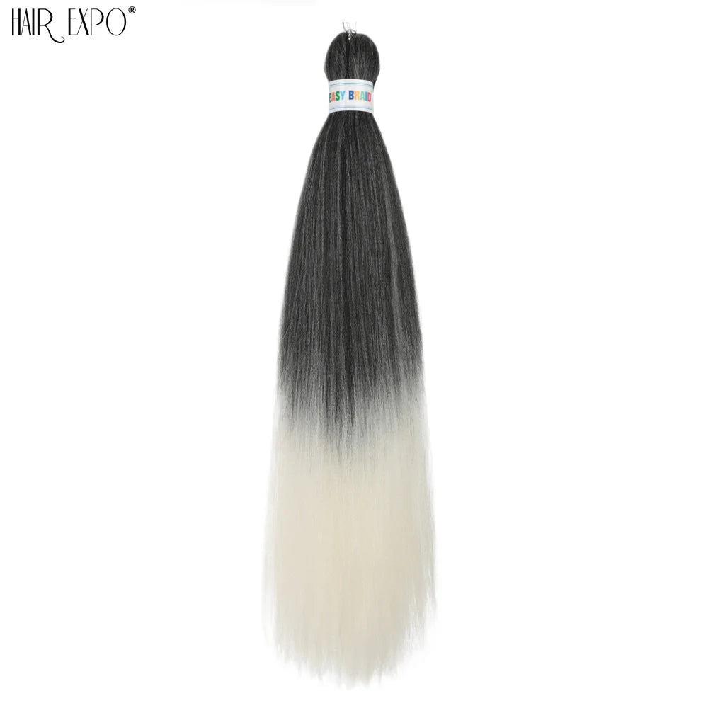 Pre-stretched braiding hair extension bundle, black to white ombre tips