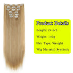 Straight blonde synthetic clip-in hair extension weft with multiple metal attachment clips