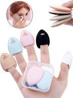 Mini finger puff sponge set with 6 teardrop sponges in assorted colors, shown in clear case.