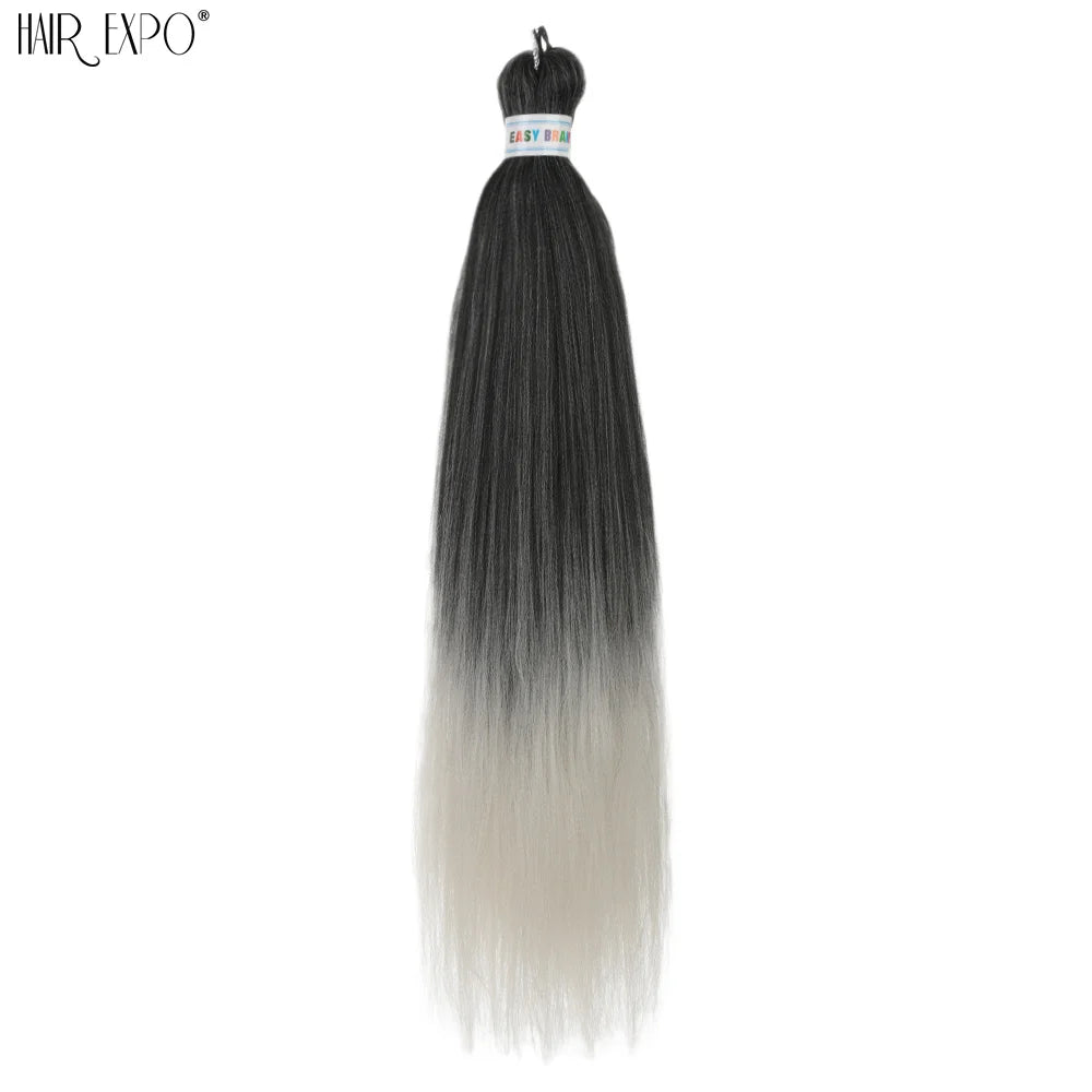 Synthetic braiding hair extension bundle, black to white ombre fade