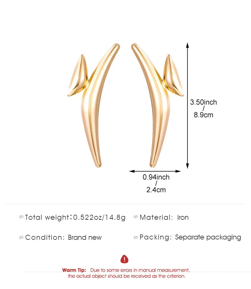 Gold-tone curved bar drop earrings with small pointed end accents