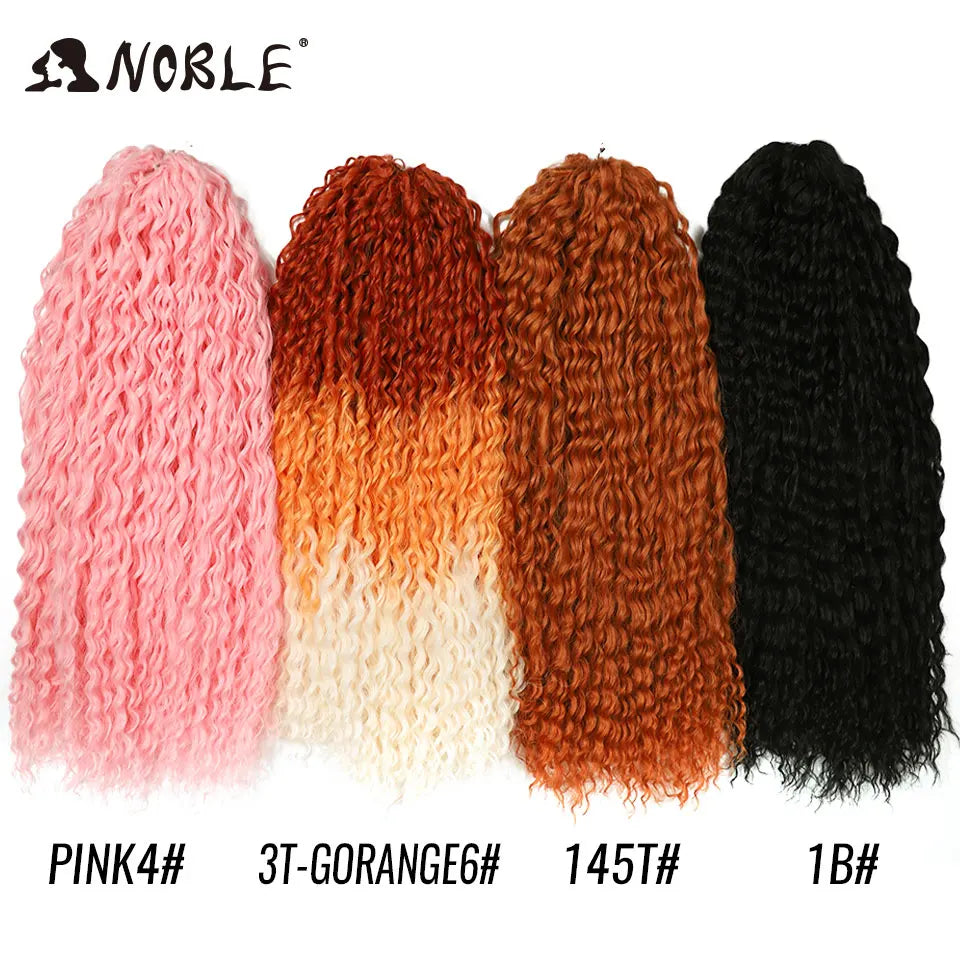 Set of water-wave crochet braid bundles: pink, orange, copper, and black