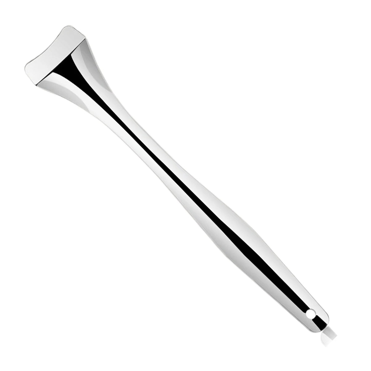 Silver stainless blackhead removal tool with curved scoop blade and grip handle