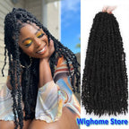 Black butterfly locs crochet hair with long textured curls, smiling model and side view