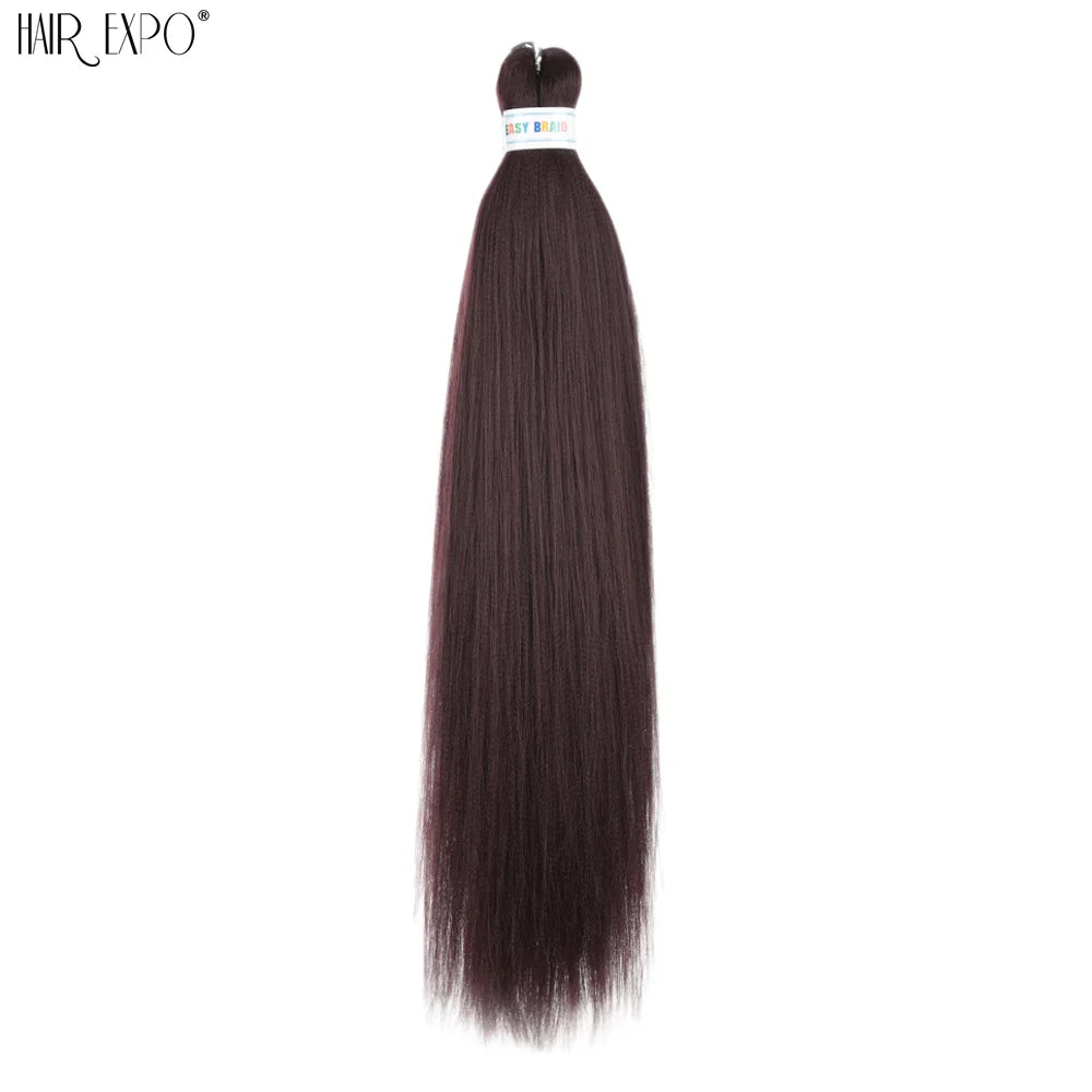 Synthetic pre-stretched braiding hair extension bundle, dark brown straight strands