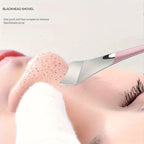 Facial blackhead shovel tool with stainless blade and pink handle