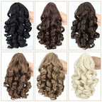 Claw clip ponytail extension color options, curly hair pieces in dark tones