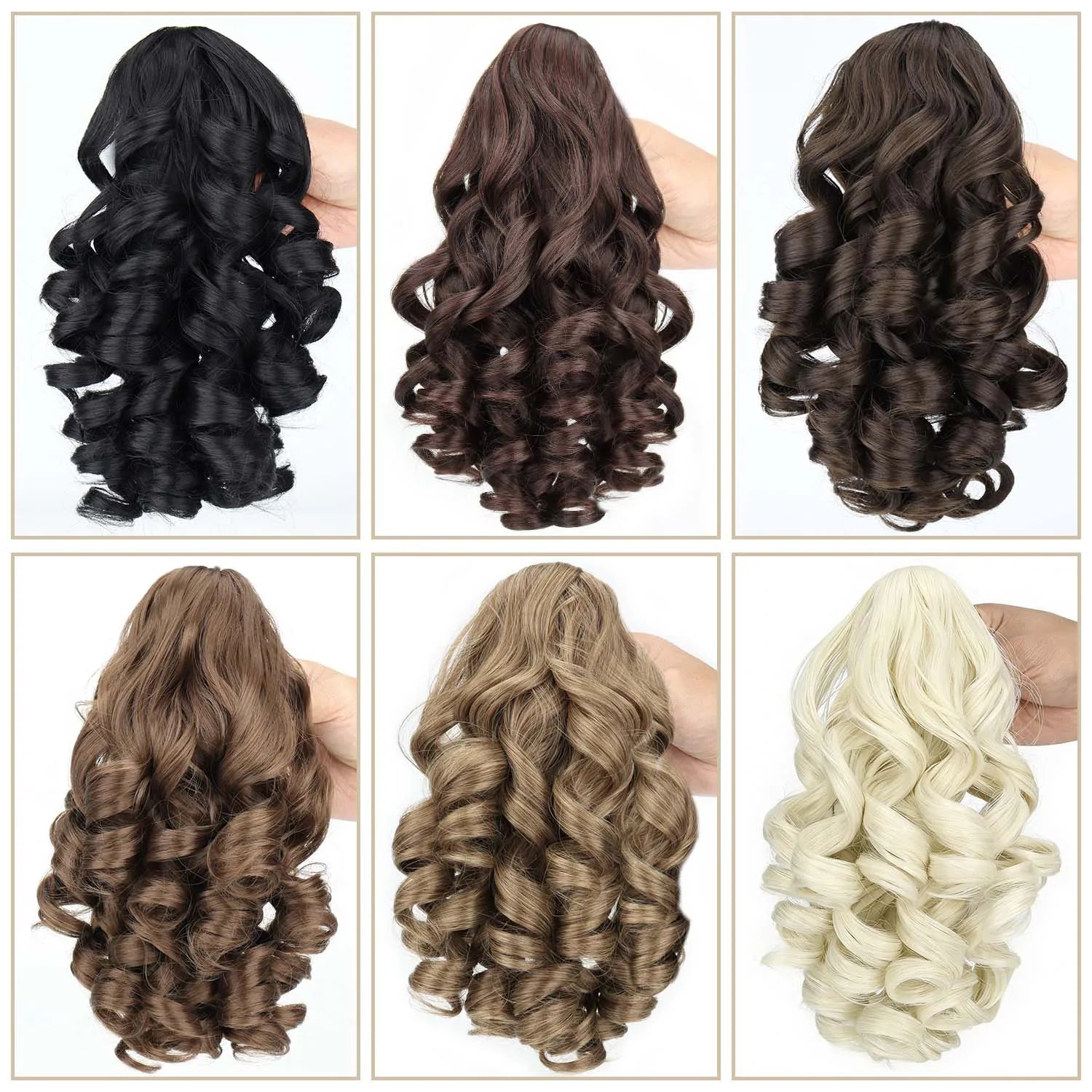 Claw clip ponytail extension color options, curly hair pieces in dark tones