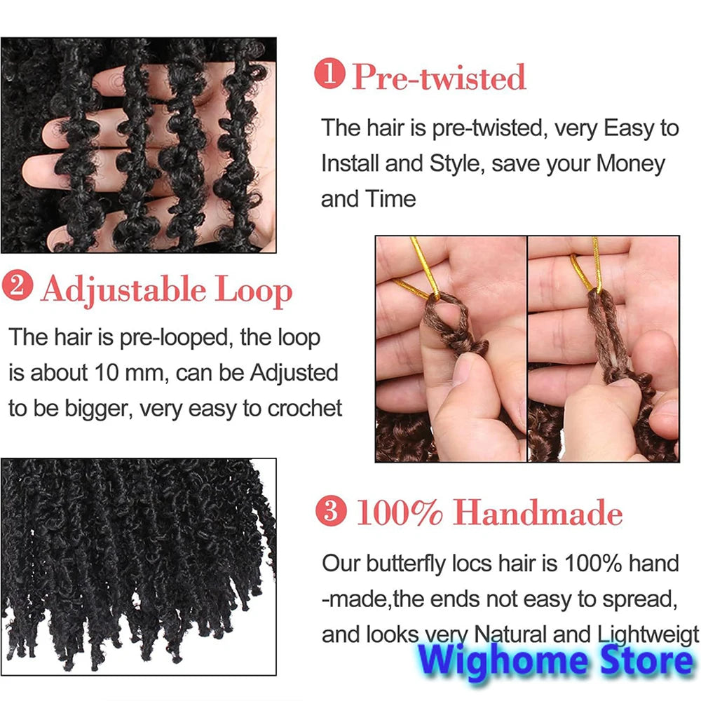 Black pre-twisted loc crochet hair with adjustable loops and densely curled texture
