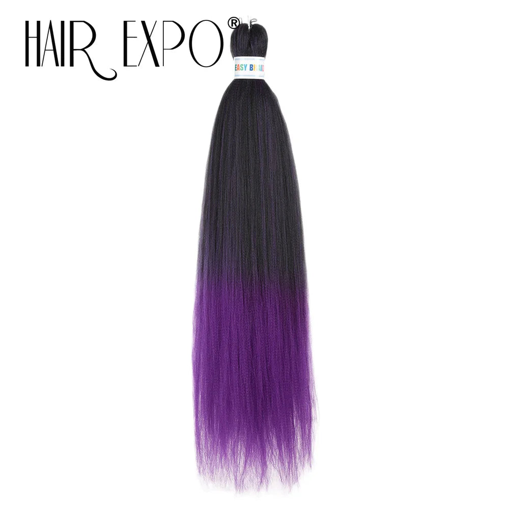 Synthetic hair extension bundle with dark roots and purple ombré braiding strands