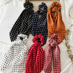Polka-dot chiffon scrunchie scarf set: black, navy, orange, red, pink