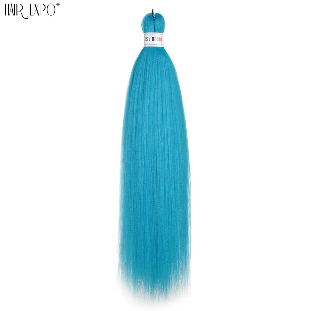Pre-stretched braiding hair extension, teal blue synthetic hair bundle with looped top