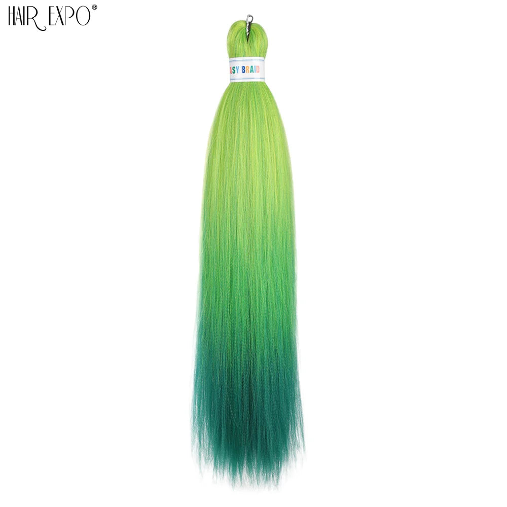 Pre-stretched braiding hair extension, synthetic 26-inch, bright green bundle