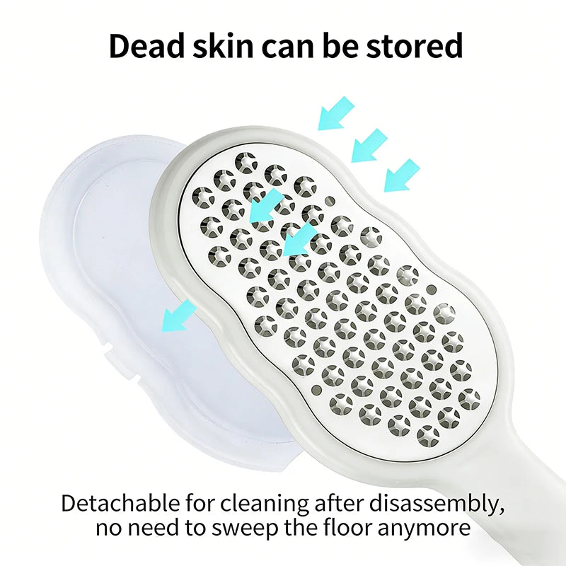 Double-sided foot file with white handle and detachable storage cover for flakes