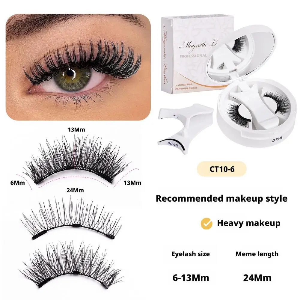 Magnetic faux mink eyelashes CT10-6 lash pair with applicator and storage box
