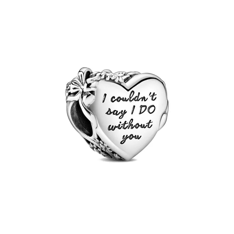 925 sterling silver heart charm bead engraved "I couldn't say I DO without you"