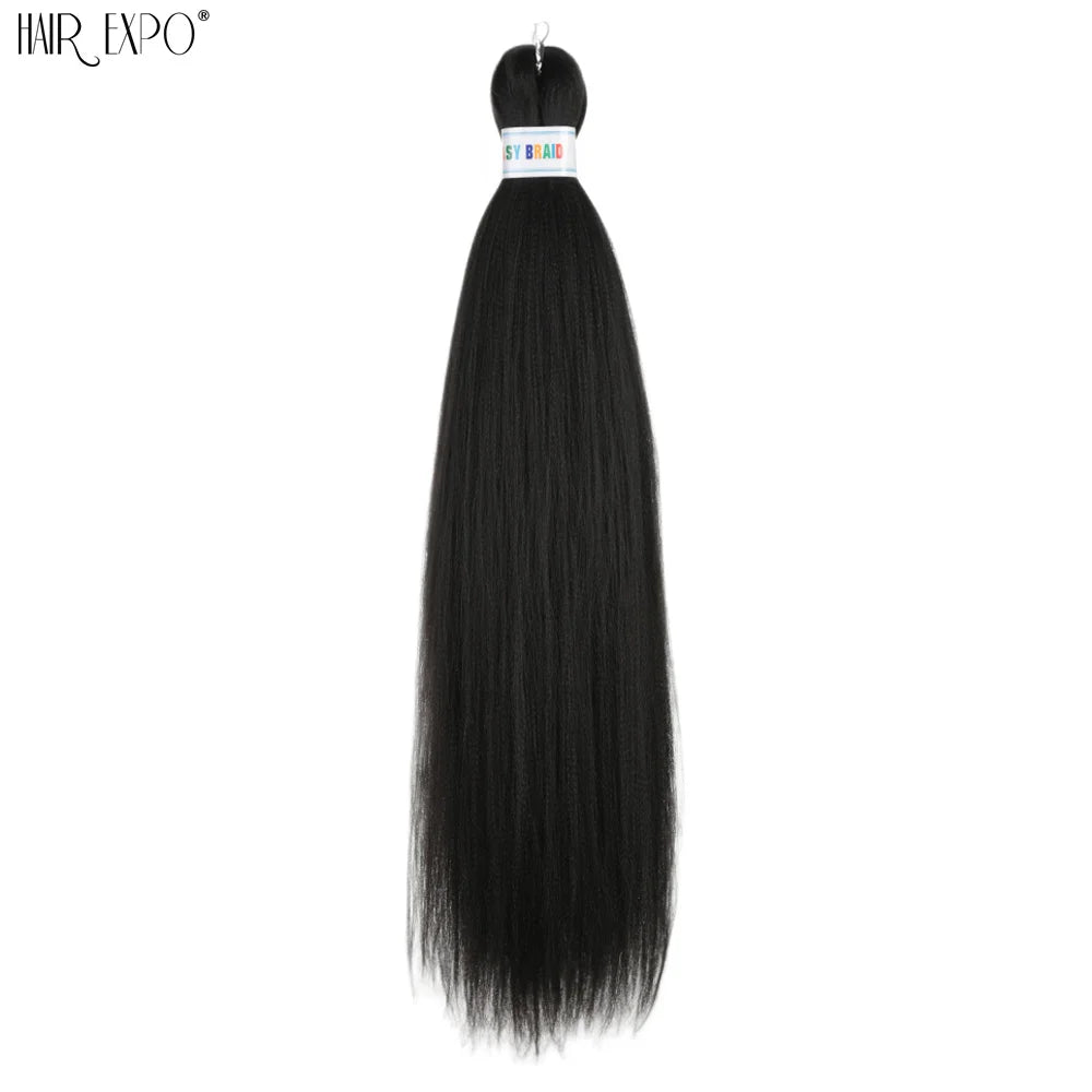 Synthetic pre-stretched braiding hair extension bundle, dark black straight strands