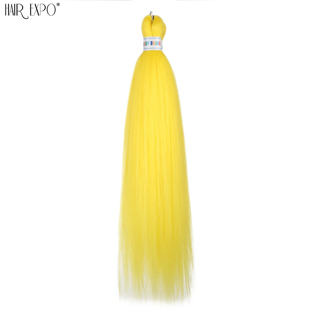 Pre-stretched braiding hair extension, yellow synthetic hair bundle with looped top